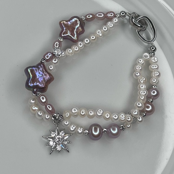 SOLD❌Handmade Freshwater Pearl Purple White Star ⭐️ Bracelet - Picture 3 of 3